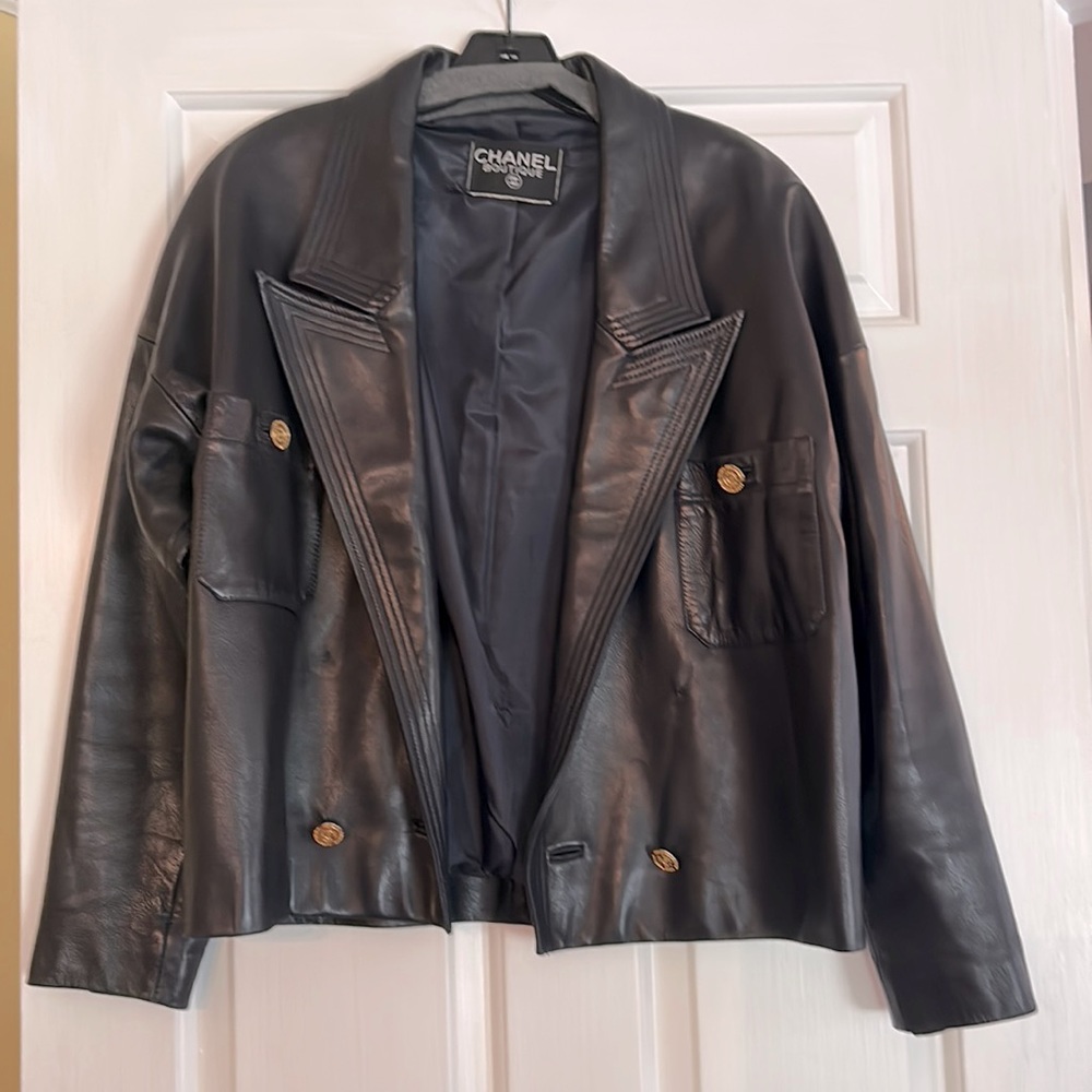 Chanel navy leather jacket